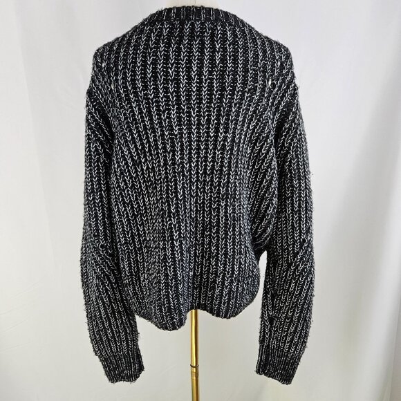 John + Jenn Sweater Medium Black & White Knit Designer Chevron Pattern Ribbed - Picture 4 of 11